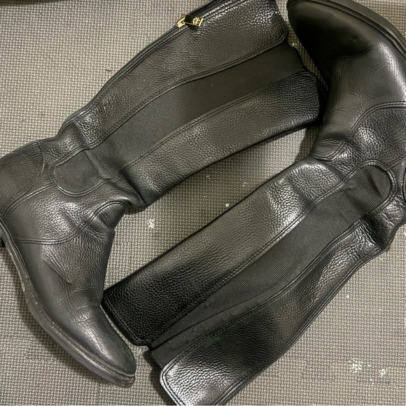 Tory Burch Black Christy Tumbled Leather Stretch Riding Boots - Picture 3 of 11